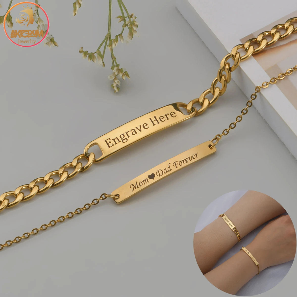 Punk Engrave Name Custom Bracelets
