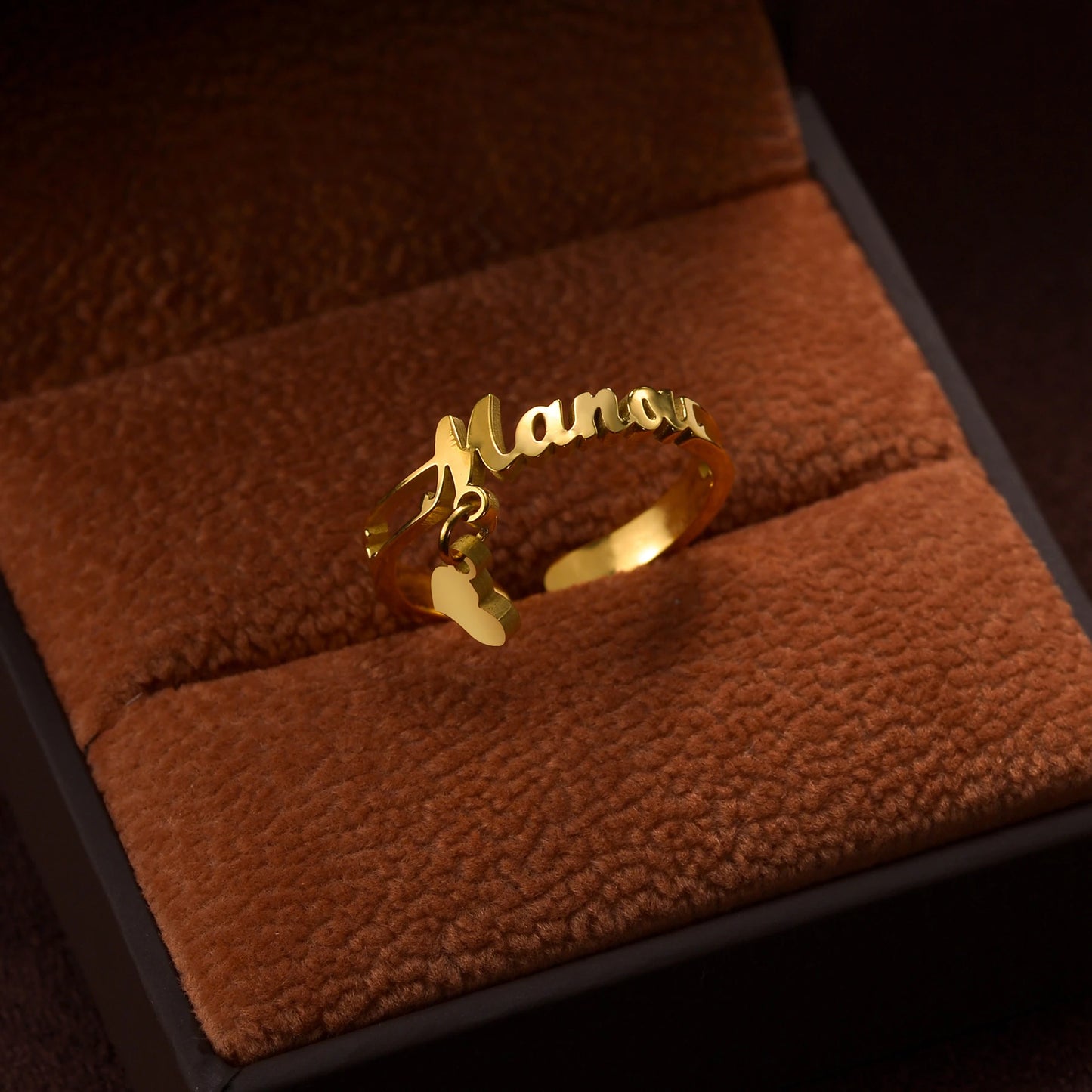 Hang Heart Adjustable Custom Name Ring For Women