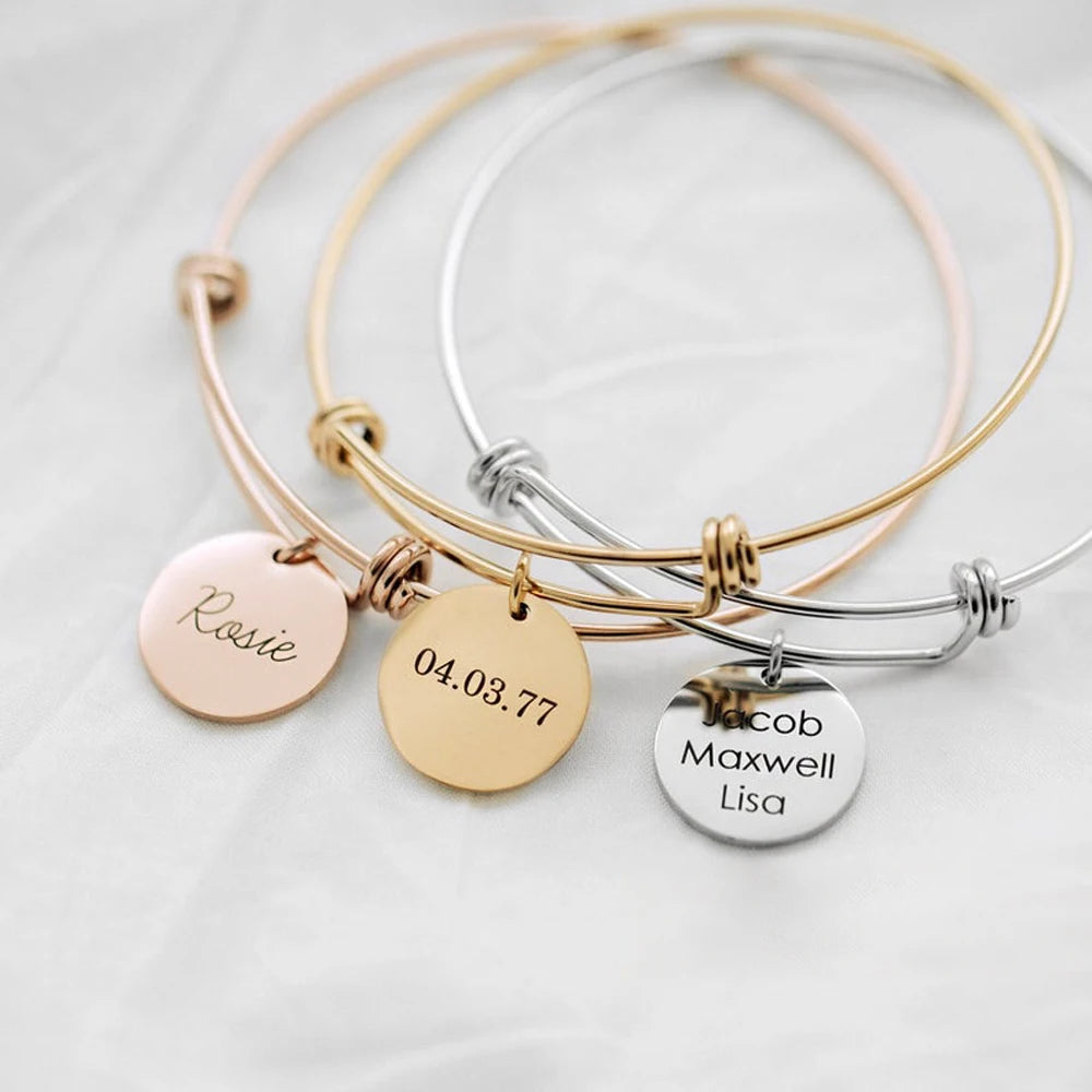 1-4 Names Round Pendant Stainless Steel for Women