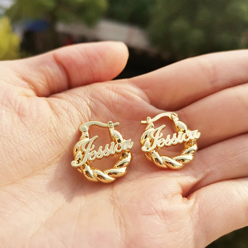 Custom Name Thick fried dough twist Earrings