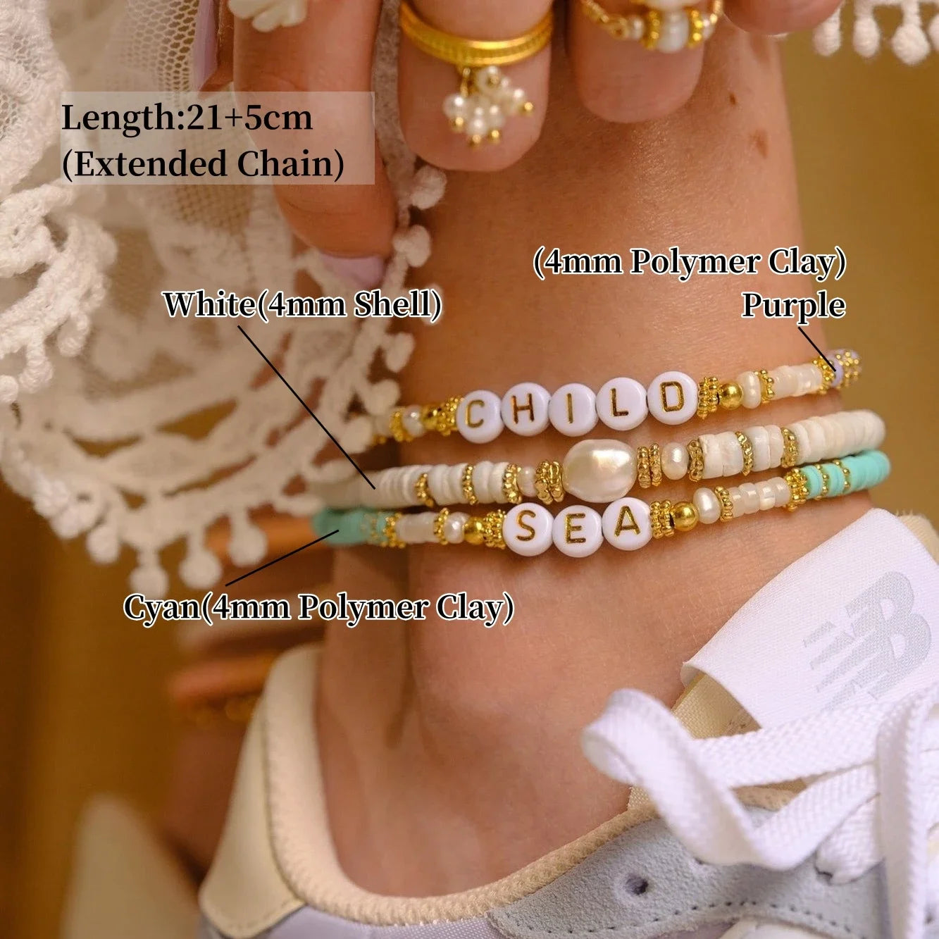 Pearl Boho Beach Customize Letter Name Anklet for Women