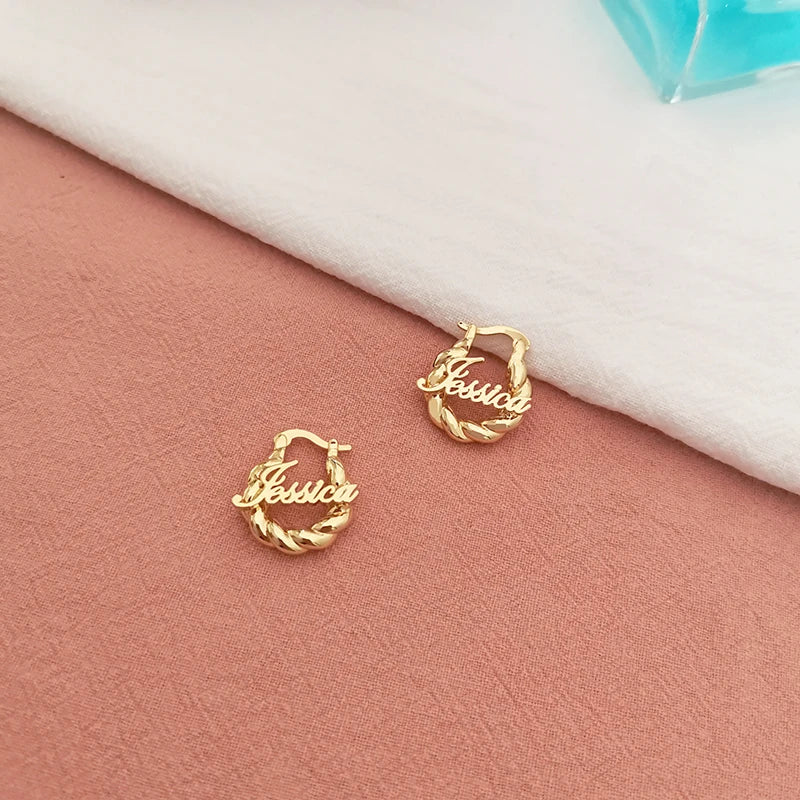Custom Name Thick fried dough twist Earrings