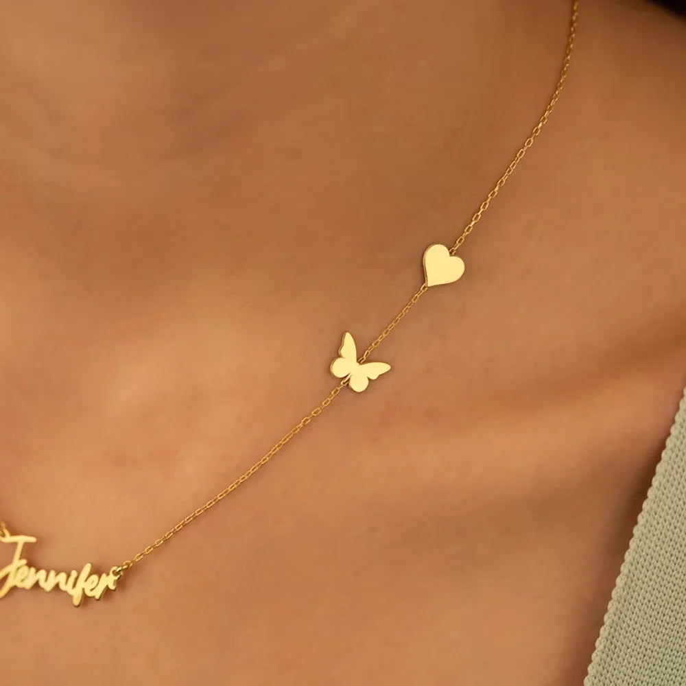 Custom Name Stainless Steel Heart Butterflys Pendant
