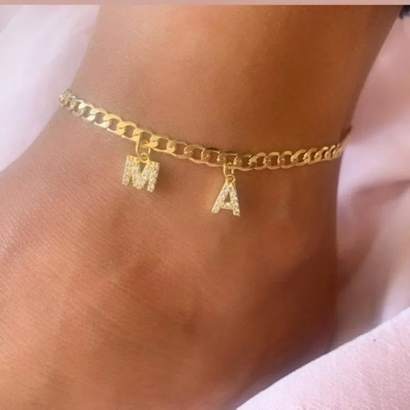 Cuban Custom Crystal Name Anklet